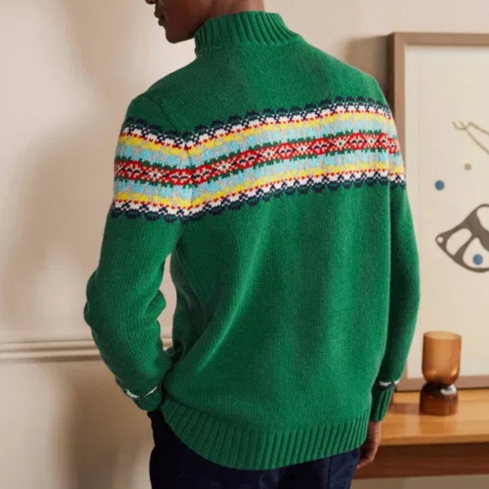 BODEN Fair Isle Half-Zip Green Sweater Wool Blend - Picture 2 of 7